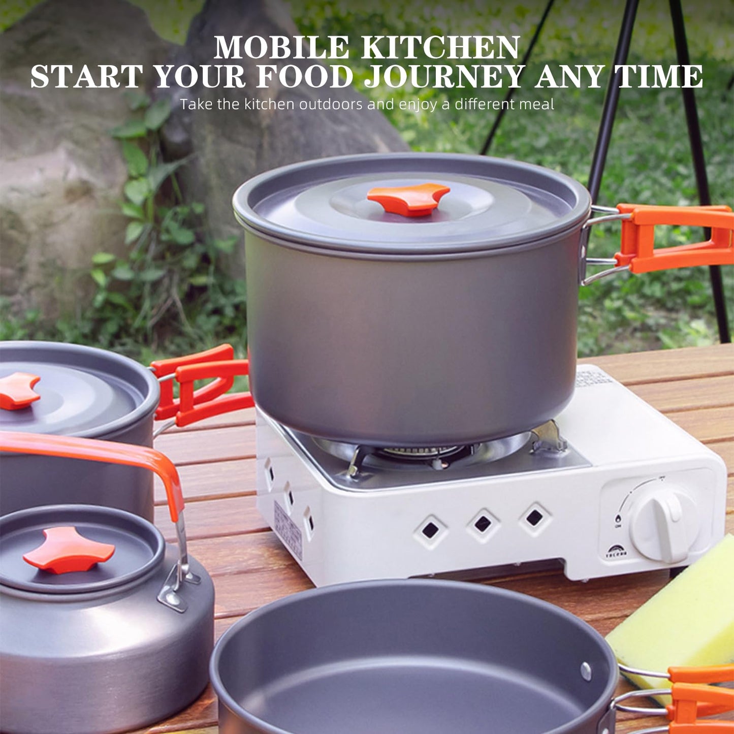 AIROKA Mini Cassette Stove, Portable Magnetic Butane Stove 2.1KW - Compact Camping Cooktop with Piezo Ignition & Multi-Stage Flame Control