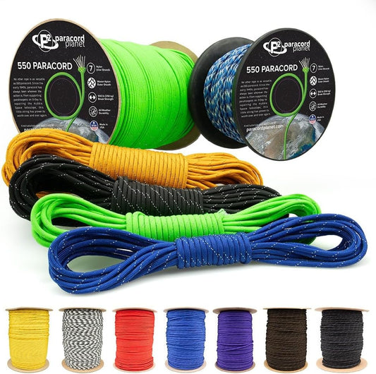 Reflective 550lb Paracord – 7 Strand Type III Nylon Parachute Cord for Hiking, Camping, and Fishing – 30+ Colors and 6 Length Options