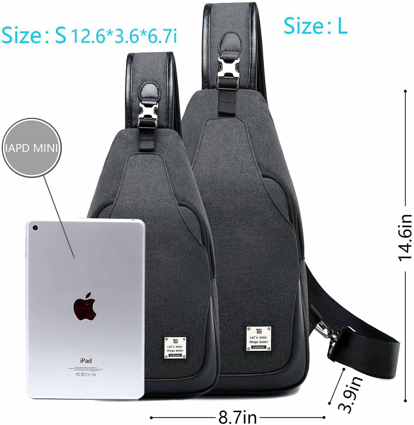 Small Sling Bag Crossbody Backpack Over the Shoulder Bag for Men Women Travel Outdoors, Lightweight Chest Pack (Small, Black)