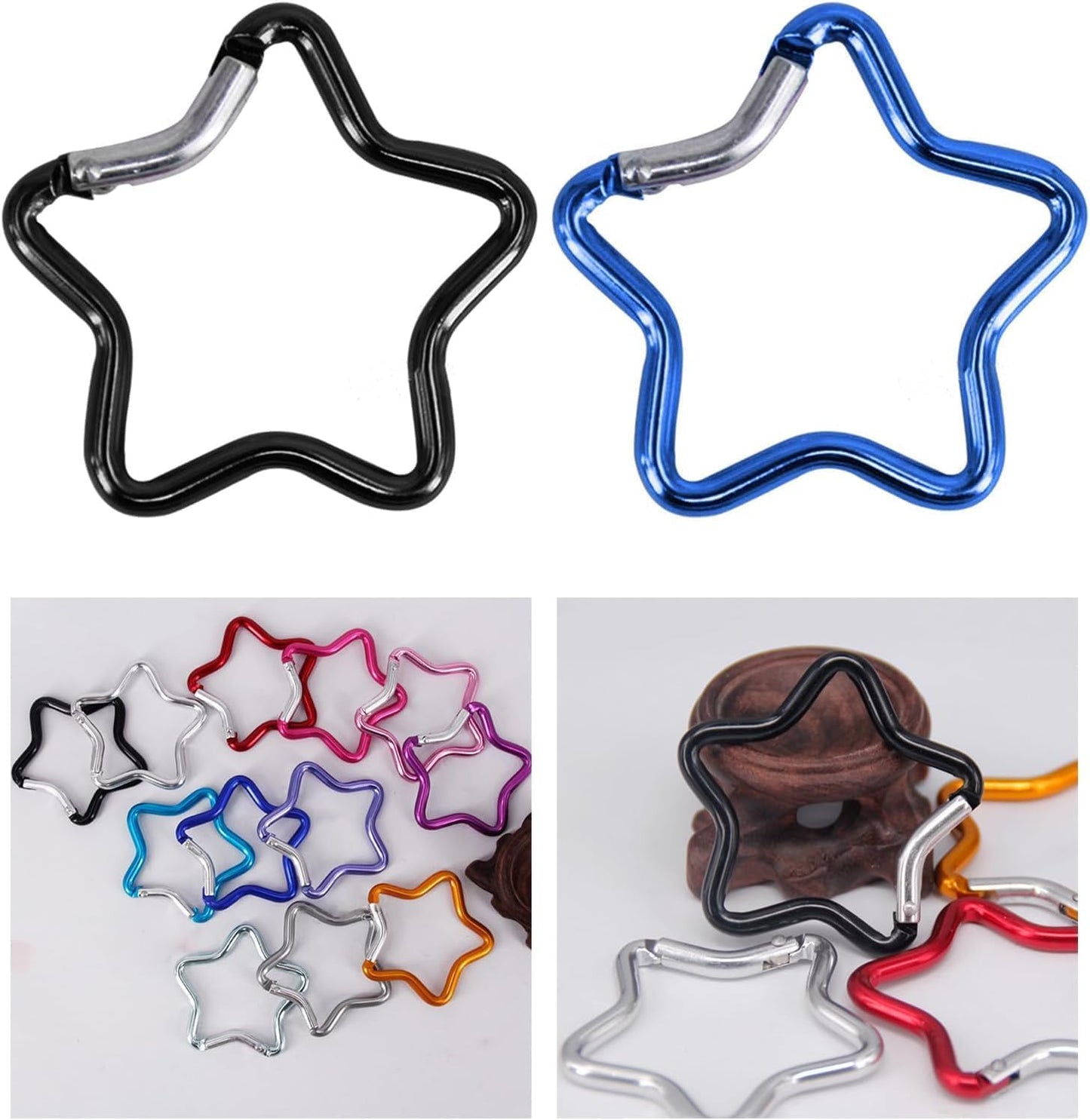 3Pcs Silver Carabiner Clip Star Shaped Climbing Buckle Aluminum Alloy Heavy Duty Keyring Hook for Camping Fishing Hiking Traveling Spring Loaded Accessory and Keychain Carabiners Accessories