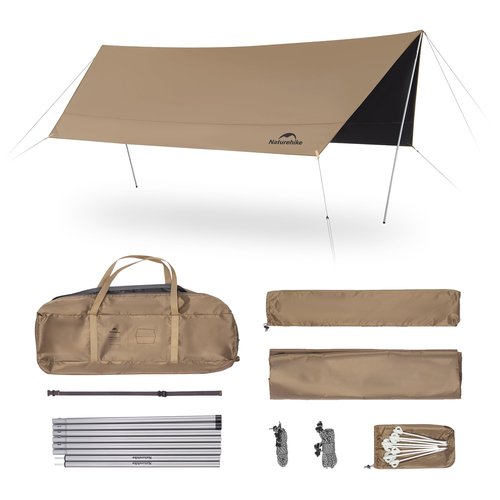 Naturehike Cloud Skies Camping Tent Tarp with Poles, Waterproof PU 18000mm+ Rain Shelter, Anti-UV UPF2000+ Camping Sun Shelter Canopy