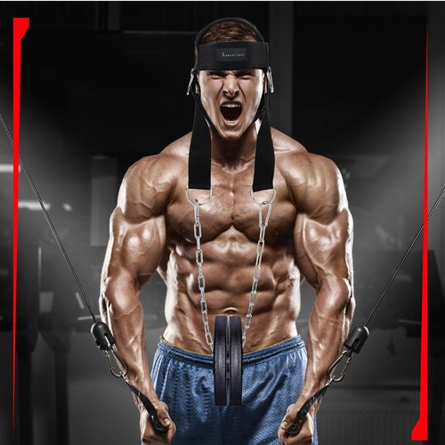 Leesvilary Neck Harness for Weight Lifting Training Head Neck Workout Equipment Neck Exerciser Trainer with Steel Chain and Adjustable Neoprene Strap Neck Strengthener for Home Gym