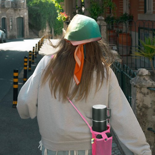 UXCELL Adjustable Shoulder Strap Water Bottle Carrier Bag with Pocket for Sports Hiking Walking Travel, Rose Red