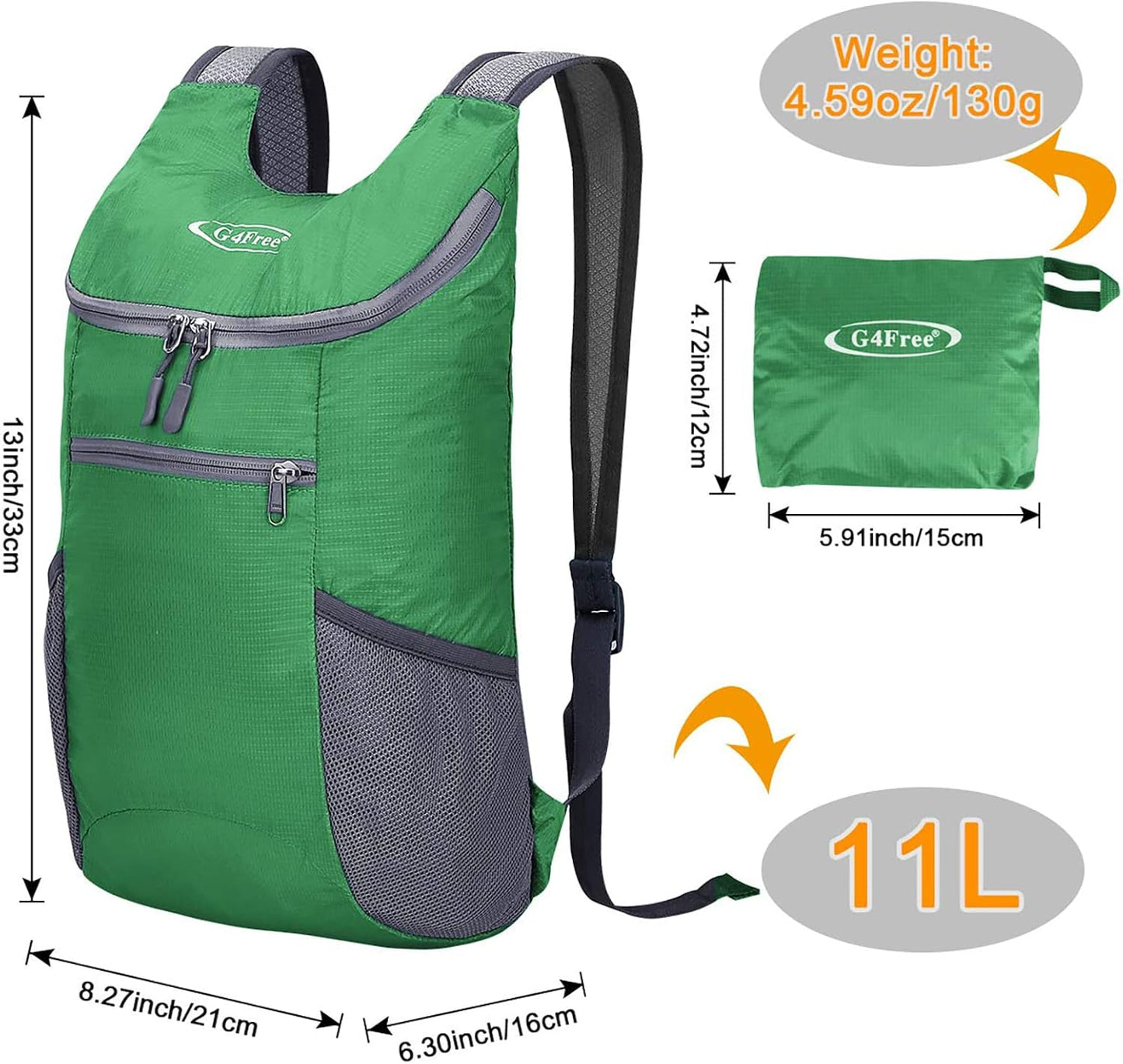 G4Free Lightweight Packable Hiking Backpack for Men Women Small Hiking Daypacks Foldable Shoulder Pack Casual Outdoor Bag 11L