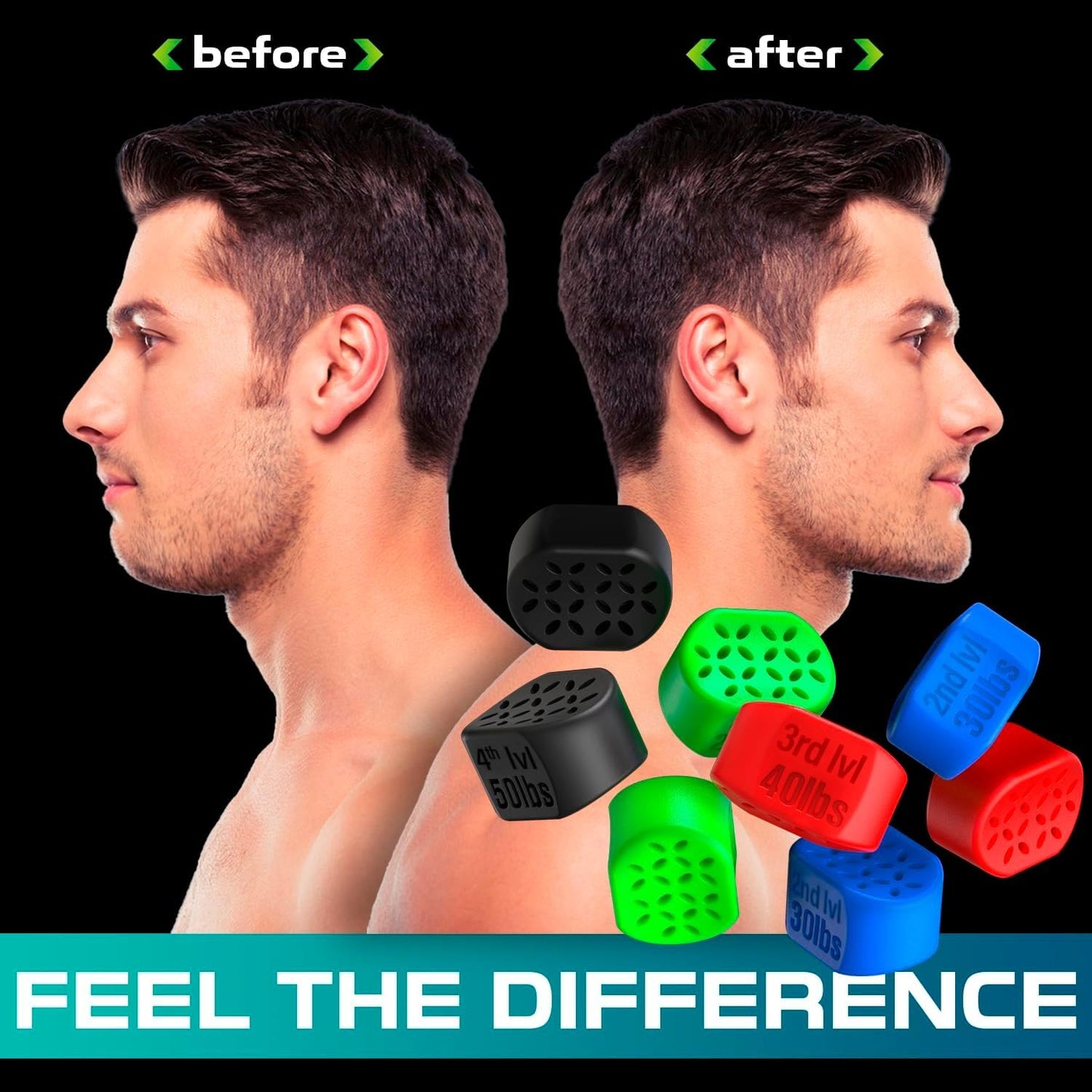 Jaw Exerciser for Men and Women - 2 pcs Powerful Jaw Trainer - Beginner 20 lb - Double Chin Reducer Eliminator - Silicone Toner Tablets - Face Neck Shaper and Strengthener Chewing Gum