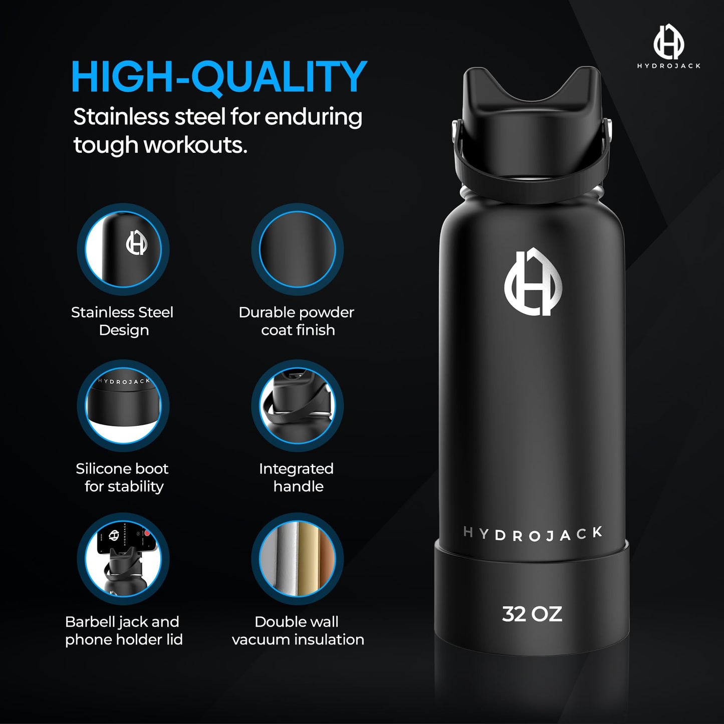 Hydrojack - Flask-Style Water Bottle w/ 505 lb. weight capacity Deadlift Jack Stand with Phone Slot for Weightlifting (Power Pink)