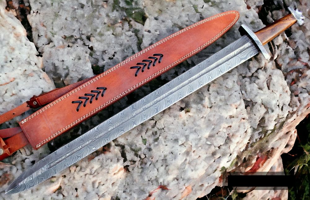 Wilson Roy Custom Damascus Steel Celtic Gladious Sword - 32" Long Dagger for Camping