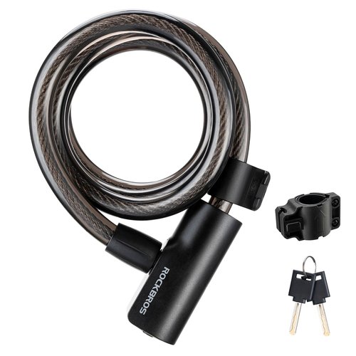 ROCKRBOS Bike Cable Lock with Keys, 2 Keys & 1 Mount Bracket, ABS Lock Shell, Cable Lock for Bike/Gate/Scooter