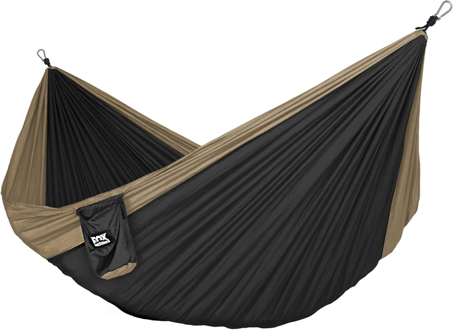Neolite Double Camping Hammock - Lightweight Portable Nylon Parachute Hammock for Backpacking, Travel, Beach, Yard. Hammock Straps & Steel Carabiners Included (Orange/Blue)