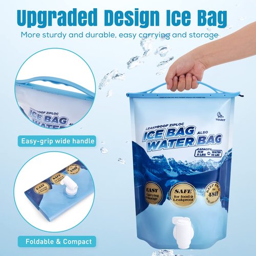 TOURIT Reusable Ice Bag 5lb Ice Pack for Cooler, Collapsible Water Container with Spigot for Camping, Hiking, Drinking
