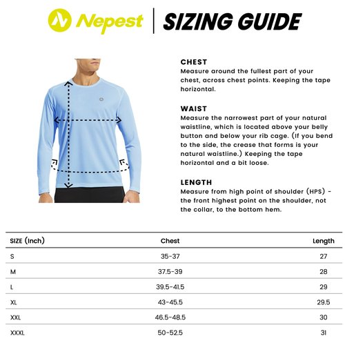 Nepest Long Sleeve Workout T-Shirts for Men, Dry-Fit Moisture Wicking Performance Athletic Crewneck Top Sky Blue, XXL