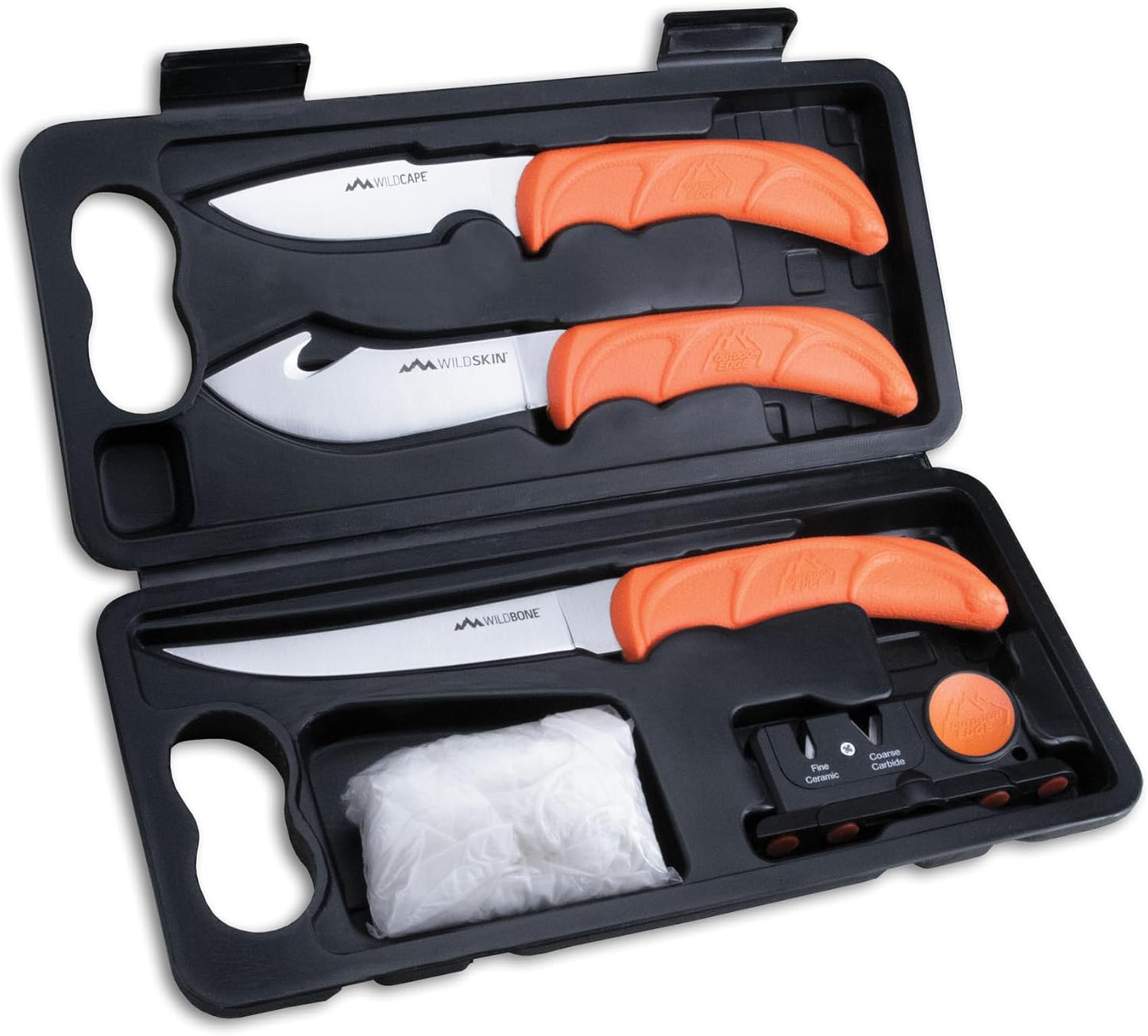 OUTDOOR EDGE WildPak, 8-Piece Field to Freezer Hunting & Game Processing Knife Set with Caping Knife, Gut-Hook Skinner, Boning/Fillet Knife, Wood/Bone Saw, Spreader, Gloves, and Hard-Side Carry Case