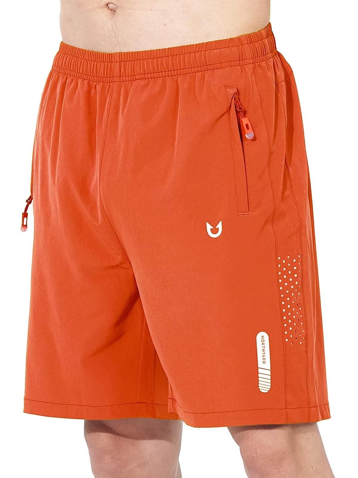 NORTHYARD Men's Athletic Running Shorts Gym Workout 7"/9"/5" Quick Dry Lightweight Sports Basketball Tennis 3 Zipper Pockets Orange 2XL