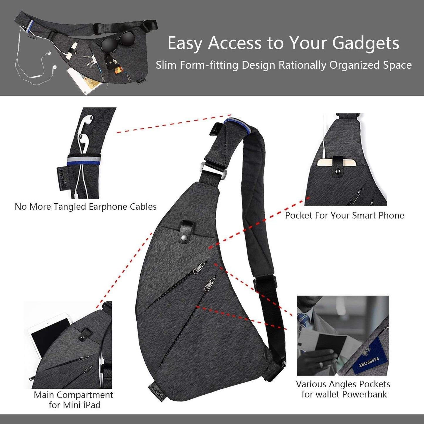 TOPNICE Anti Theft Crossbody Bags Personal Pocket Travel Bag Cross Body Multi Pocket Small Sling Bag for Women Men