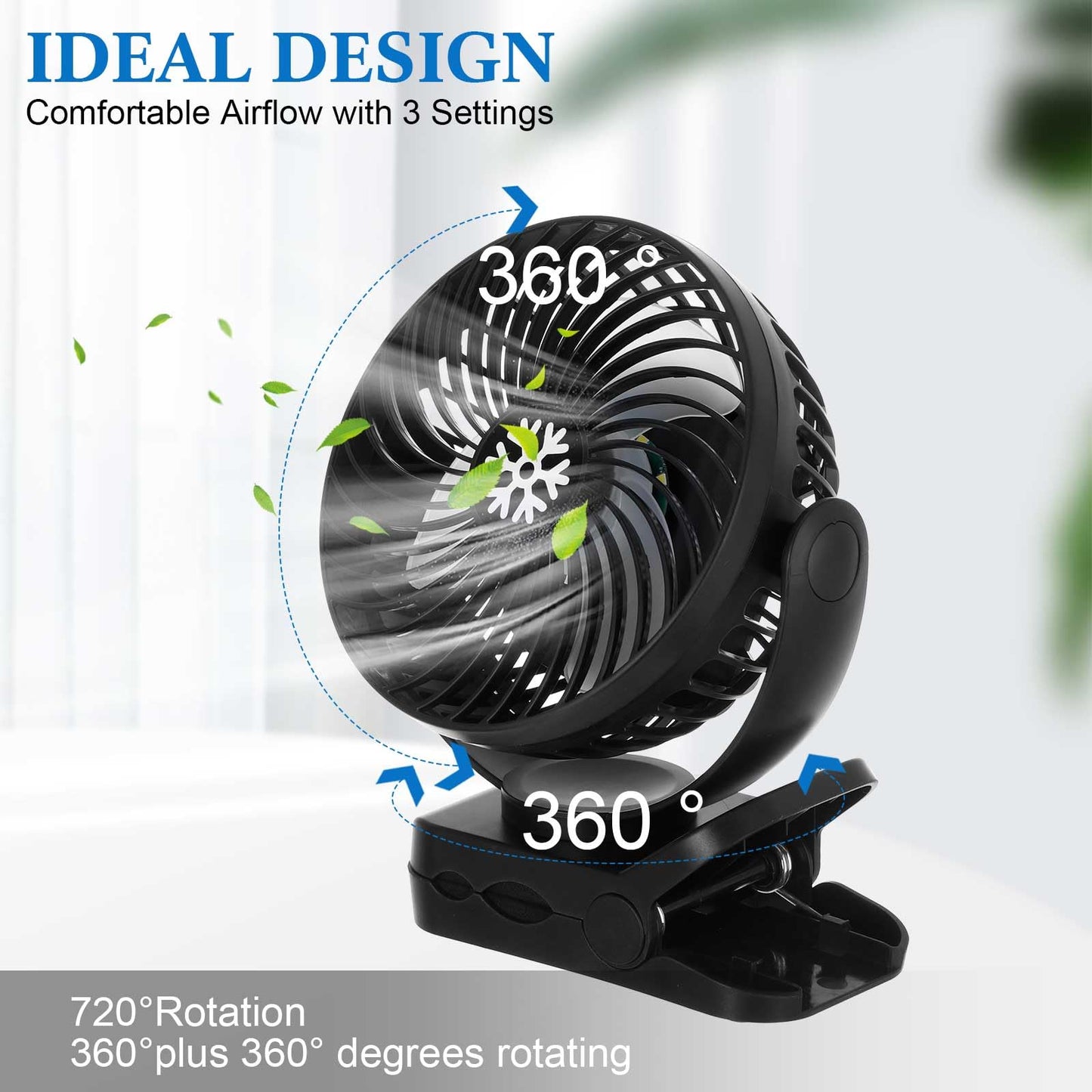 Glooglitter 2 Pcs Portable Camping Fan with LED Lantern and Hook, Rechargeable Portable Fan 3 Speeds Battery Powered Fan Clip on Fan for Bed 5000mah USB Small Desk Fan Tent Fan for Camping Car, Black