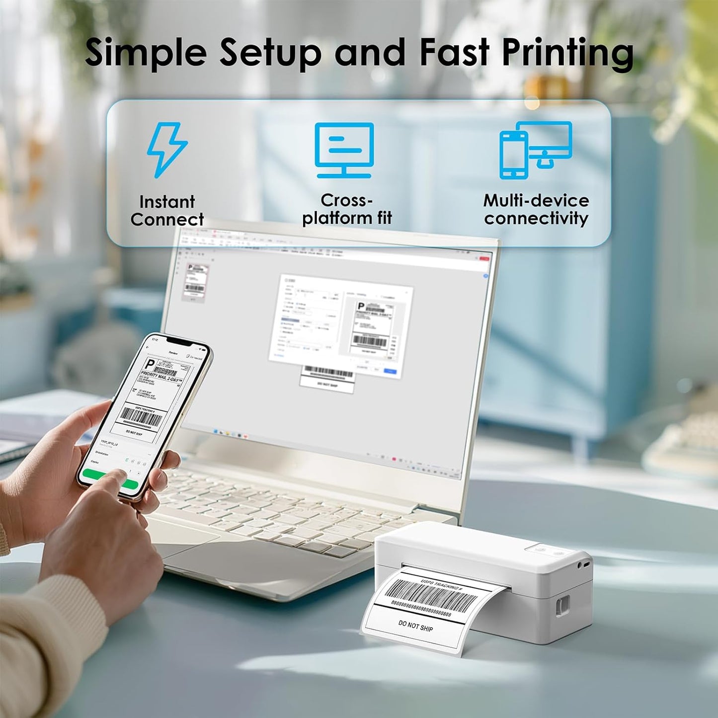 Shipping Thermal Label Printer, 4x6 Portable Label Printer, Bluetooth Label Maker for Small Business, Support iPhone,Android,Windows,Mac,Chromebook,Works with USPS, Ebay,Shopify&More, Black