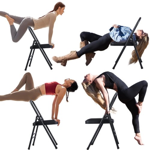 CIGOCIVI Yoga Auxiliary Chair Backless Relieve Neck and Back Pain Chair Foldable Balance Handstand Training Tool Alloy Steel (Black)