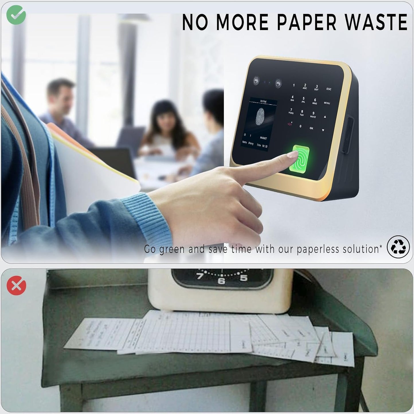 Time Clocks for Employees Small Business, Face + PIN, Clock in and Out Machine for Employees, No Monthly Fee No Software Required, Black