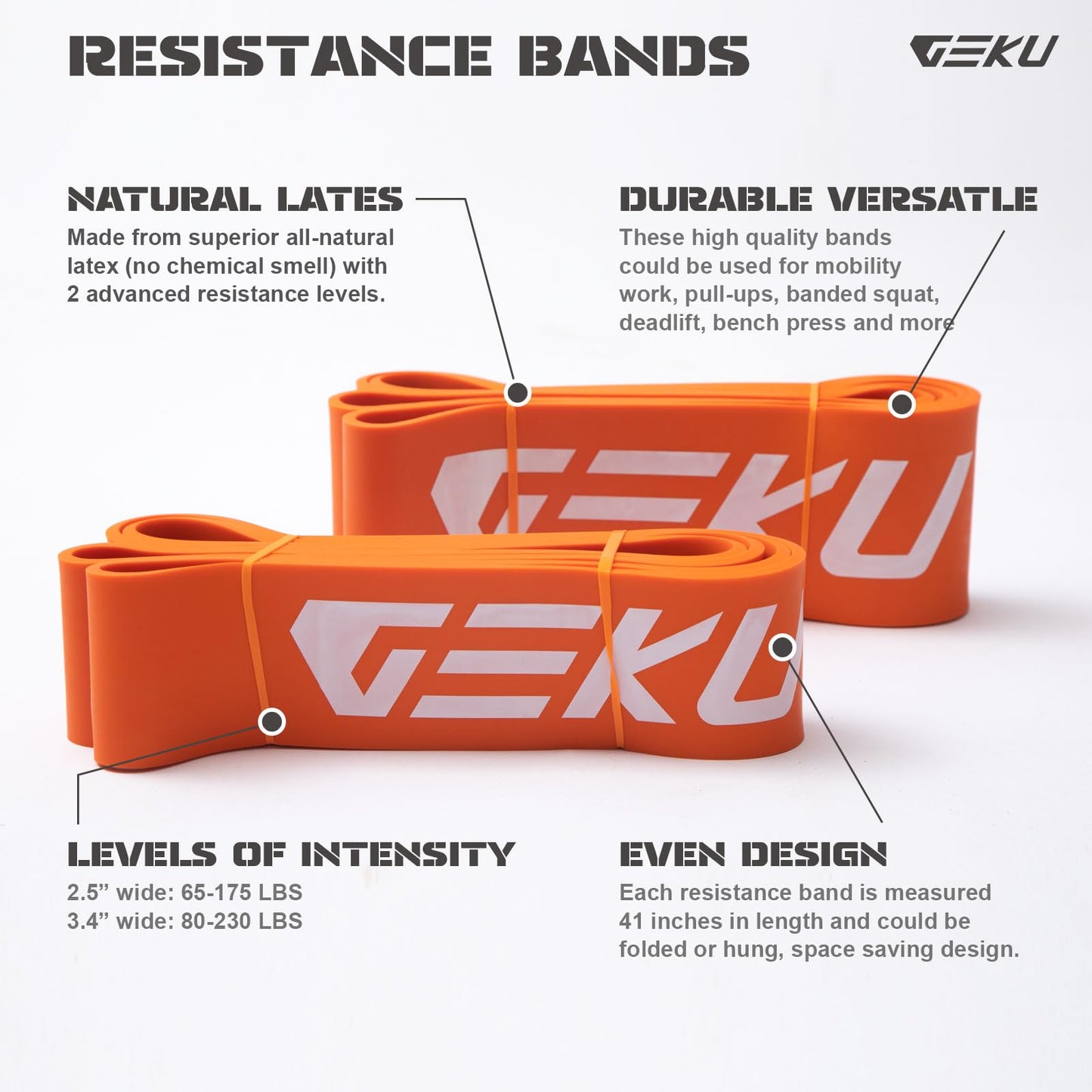 GEKU FIT 41" Pull-Up Assistance Bands Elite Set, Heavy Duty Resistance Bands Set for Strength, Powerlifting, Deadlifting Training at Home/Gym