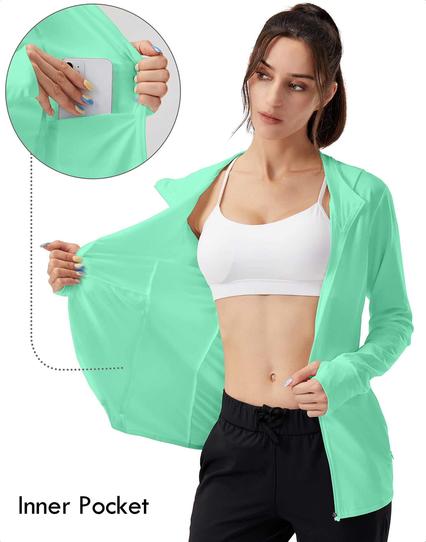 Soothfeel Women's UPF 50+ Sun Protection Hoodie Jacket Lightweight Long Sleeve Sun Shirt for Women with Pocket Hiking Outdoor Bright Green XL