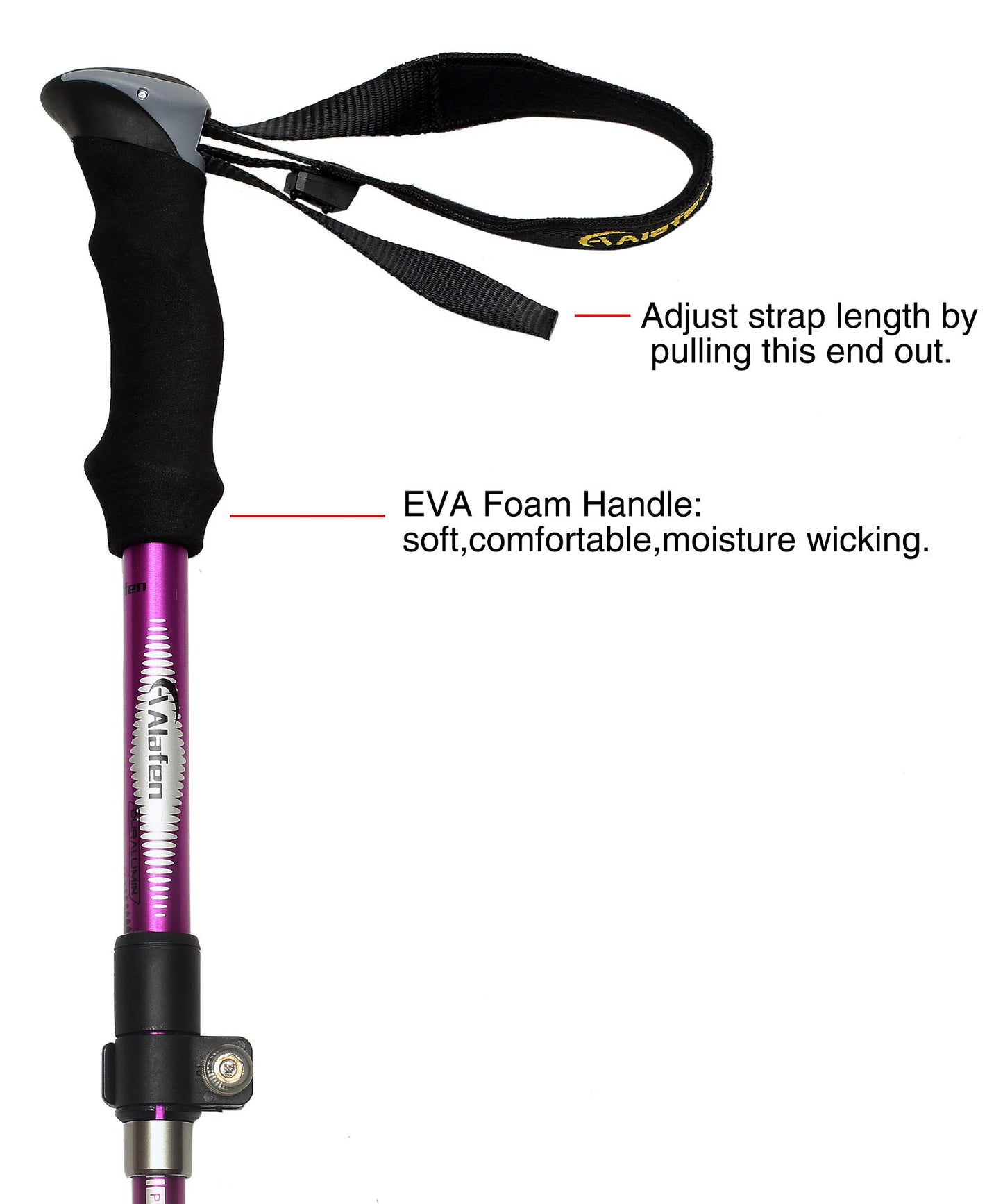 A ALAFEN Aluminum Collapsible Ultralight Travel Trekking Hiking Pole for Men and Women Light Purple 1PC