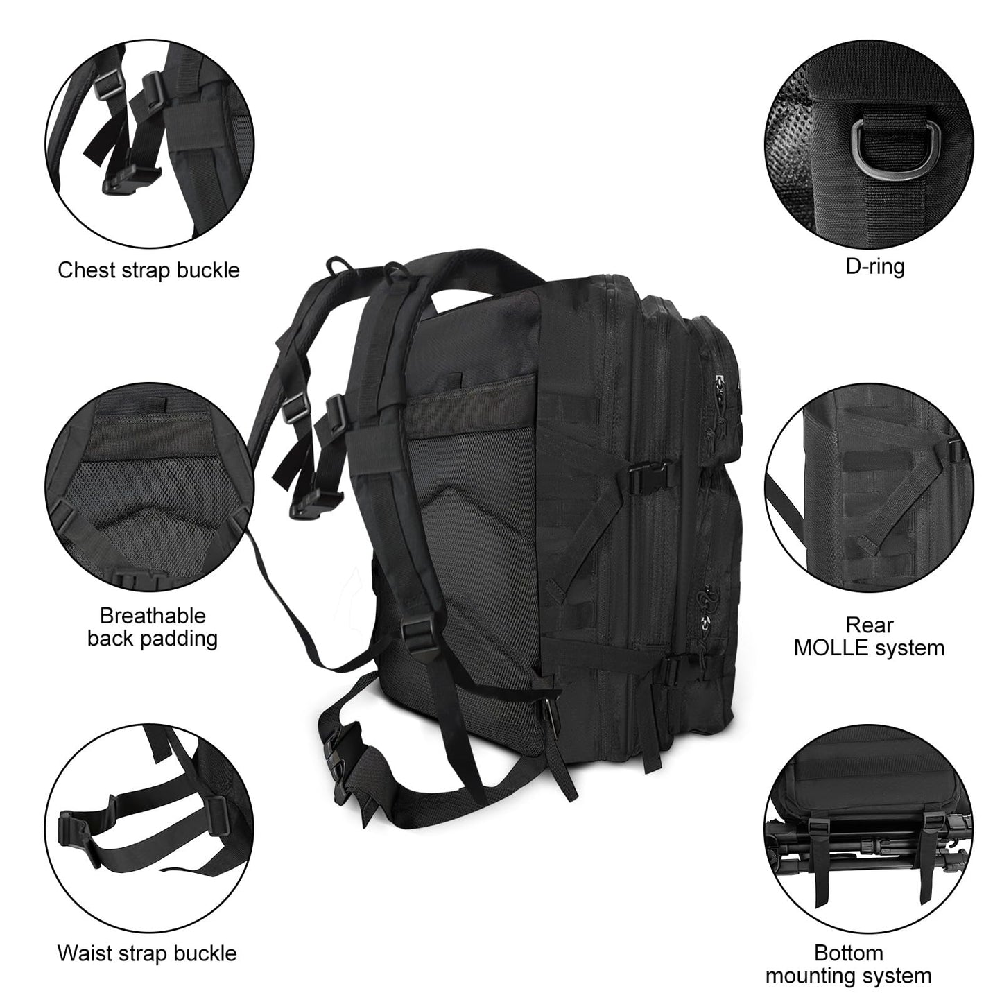 Fortune Edge Military Tactical Backpack for Men and Women Molle 45L Large Army 3 Days Assault Pack Bug Out Bag Water Resistant and Heavy Duty Hiking Camping Treeking Rucksack -Tan