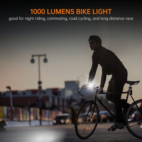 RAVEMEN CR1000 Bike Light 1000 Lumens with T-Shaped Beam for Night Riding, Bike Front Light with IPX6 Waterproof Aluminum Housing, Rubber Strap Mount