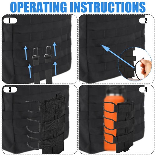 Gosknor 2pcs Water Bottle Holder for Molle, Nylon Sports Bottle Pouch Carrier Bag with Drawstring Top Mesh Bottom Bottle Carrier Cup Holder for Outdoor Camping
