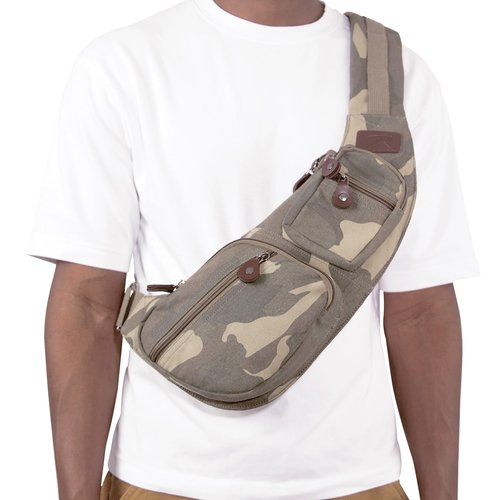 Rothco Vintage Canvas Crossbody Sling Bag – Compact Travel Shoulder Backpack 2L Storage, Woodland Camo