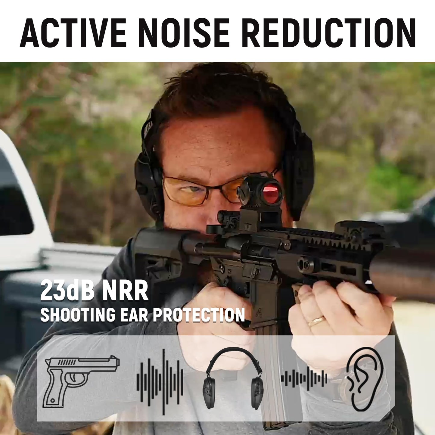 ACT FIRES Shooting Ear Protection for Gun Range, Active Noise Reduction NRR 23dB, Shooting Ear Muffs Hearing Protection
