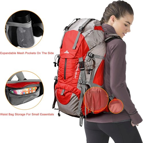 Loowoko 50L Hiking Backpack, Waterproof Camping Essentials Bag with Rain Cover, 45+5 Liter Lightweight Backpacking Back Pack