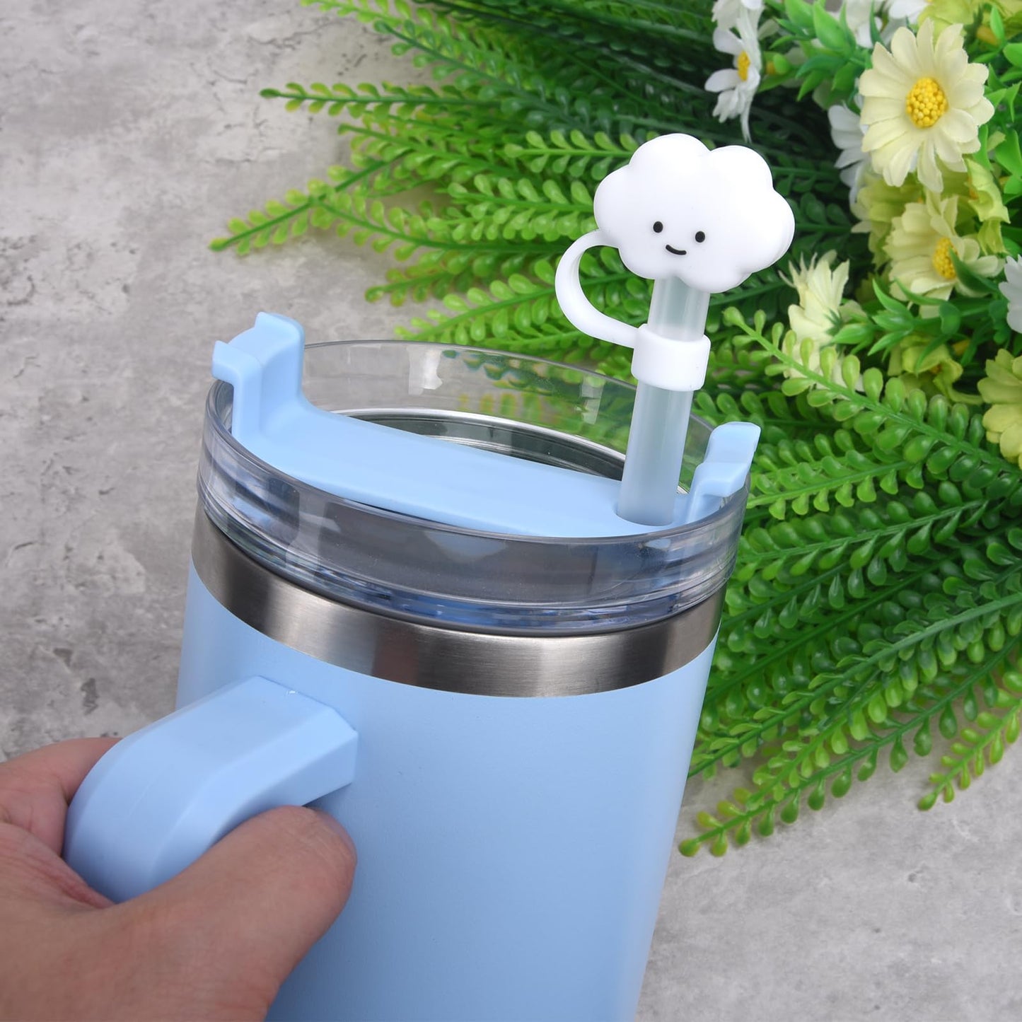 Raymall 8pcs S tanley Spill Stopper for Stanley Cup 40oz/30oz H2.0, Silicone Spill Proof Stopper for Stanley 30oz With Clear Straw Topper, Cute Cloud Straw Covers