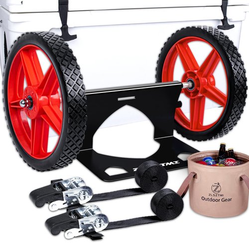 Upgraded Cooler Wheel Kit for Yeti/RTIC/Igloo Coolers Wheel Spacing up to19.8 Inches -12 IN Wheels Height Adjustable Cart Base for Ice Chest for Heavy Duty Coolers Camping Traveling Red&Black