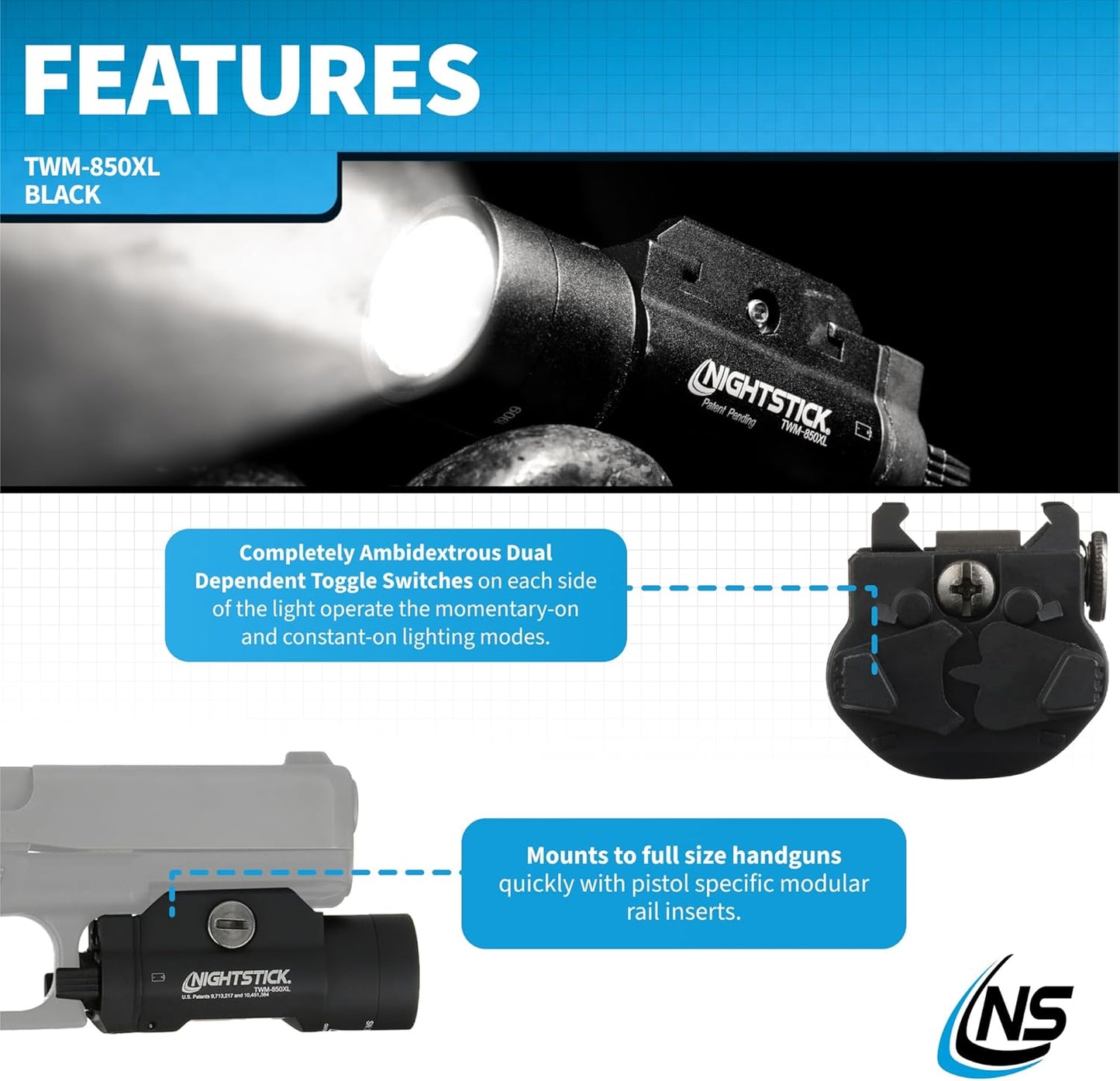 Nightstick TWM-850XL Tactical Weapon-Mounted LED Light 850 Lumens, Black