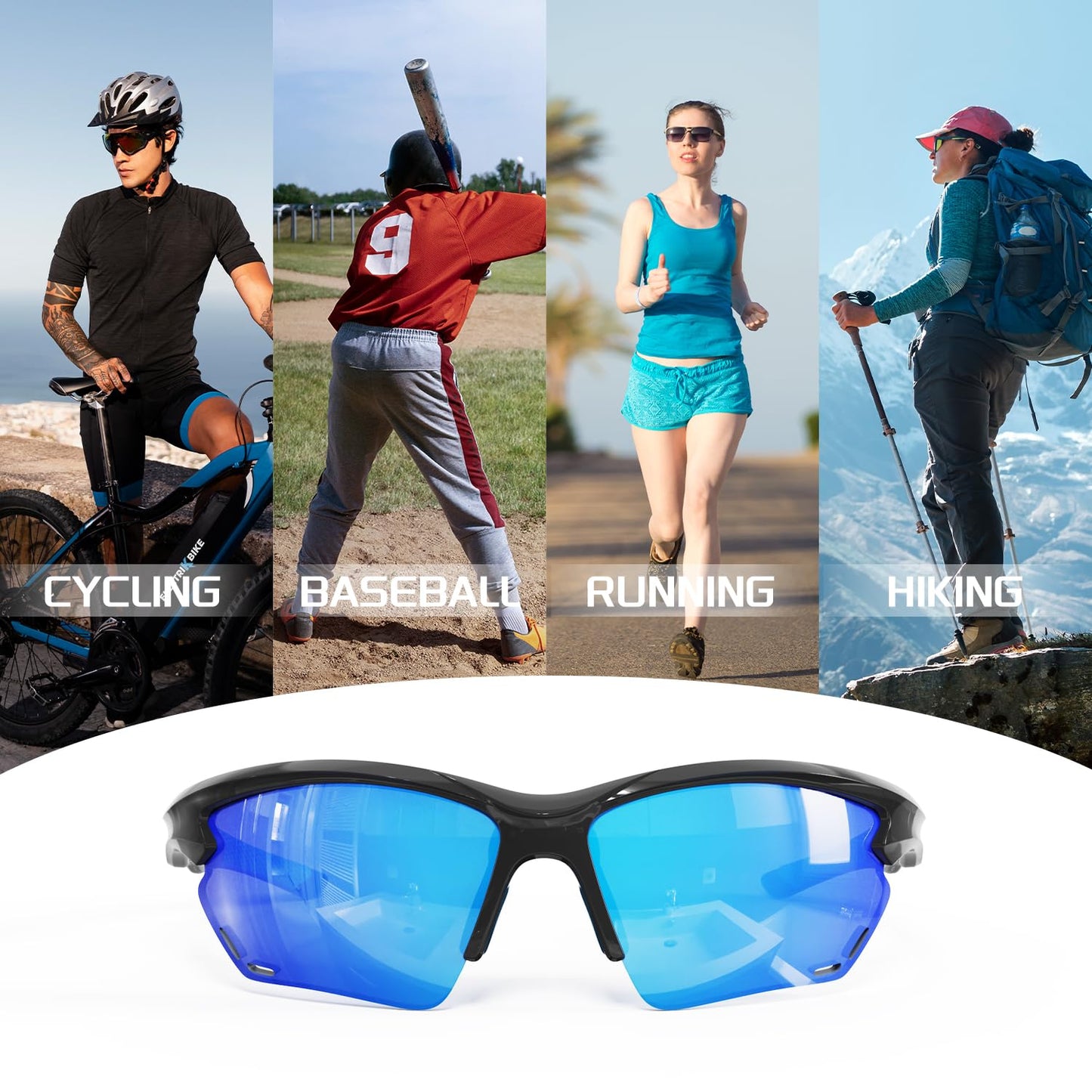ACBLUCE Polarized Sports Sunglasses for Men Women, Baseball Sun Glasses for Cycling Fishing Running Driving Golf Motorcycle Blue Glasses