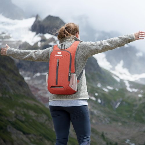 Esup 15L Lightweight Hiking Backpack Foldable Small Travel Backpack Packable Camping Backpack for Women Men (Dark Orange)