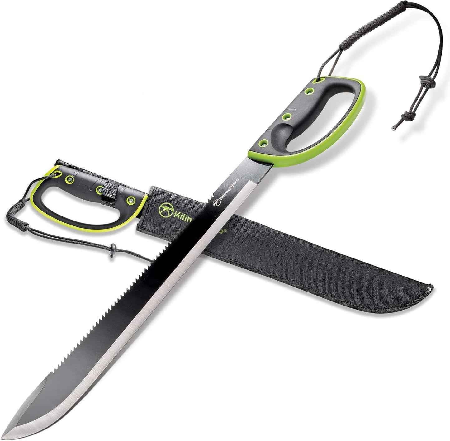 Kilimanjaro 24 Inch Machete Serrated Knife, Drop Point Tip to Saw Cut Branches, Clearing Brush, Gardening, Hiking, Outdoors Black Finish 910039
