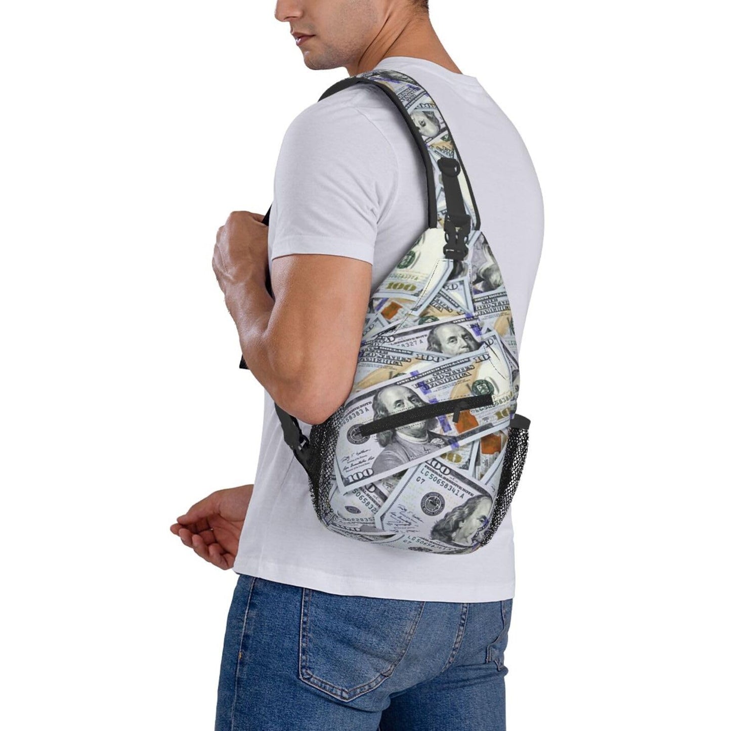 FHSUISN Us Bill Dollars Money Sling Backpack Chest Bag Crossbody Shoulder Bag Gym Cycling Travel Hiking Daypack For Men Women