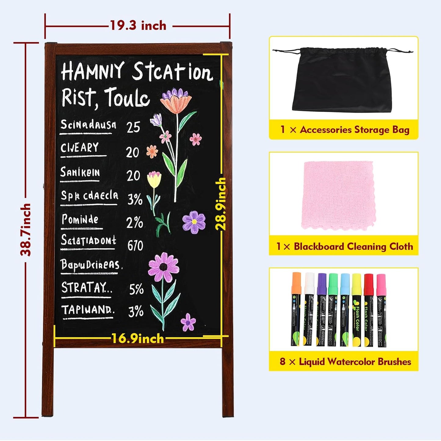 A Frame Sign Chalk Board, Aluminum Alloy Wood Grain Chalkboard, Double Sided Magnetic Blackboard with Liquid Chalk Markers, Suitable for Pubs/Restaurants/Coffee Shops/Birthdays/Parties/Wedding