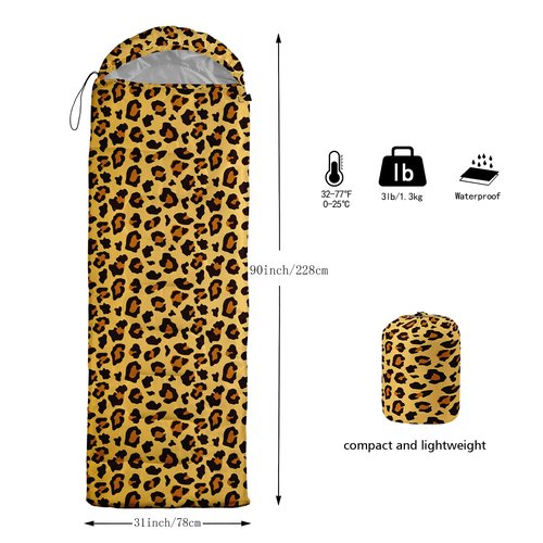BSNTHO Leopard Printed Camping Sleeping Bags,3 Season Warm & Cool Weather,Lightweight,Waterproof Sleeping Bags for Adults & Kids,Traveling,and Outdoors,Camping Gear Equipment,31x90inch