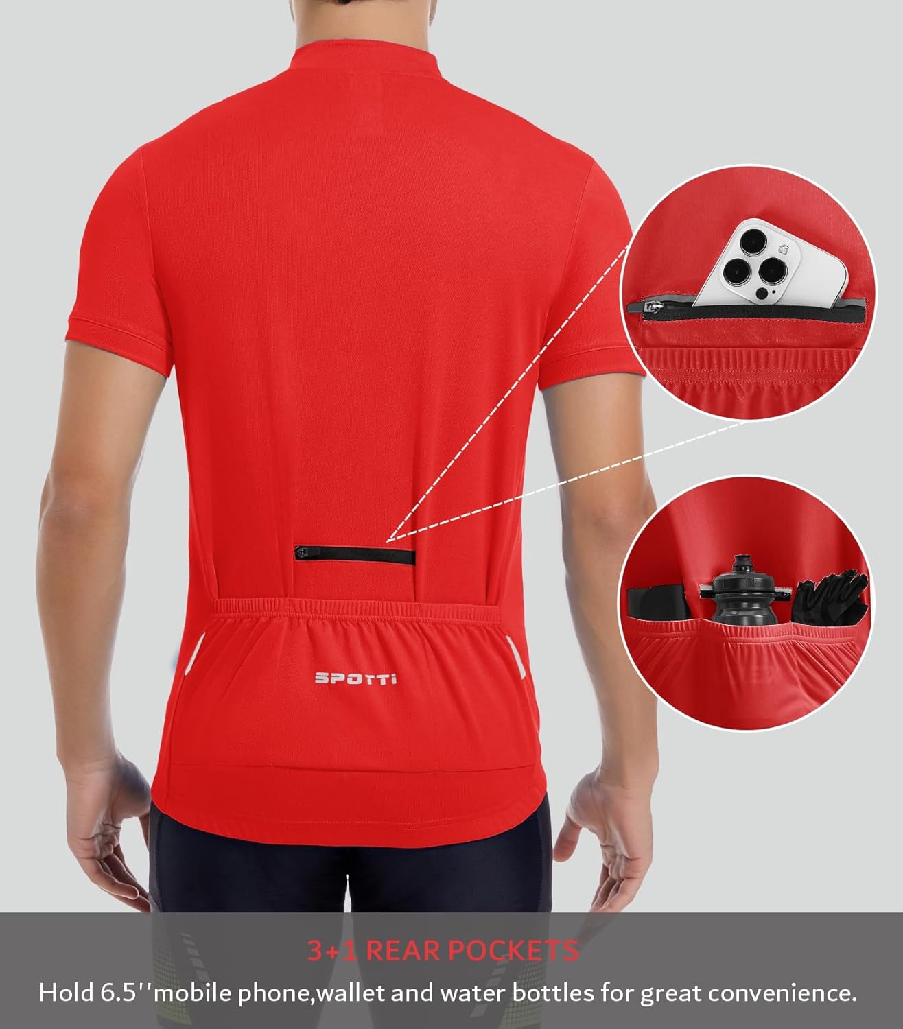 Spotti Men's Cycling Bike Jersey Short Sleeve with 3 Rear Pockets- Moisture Wicking, Breathable, Quick Dry Biking Shirt
