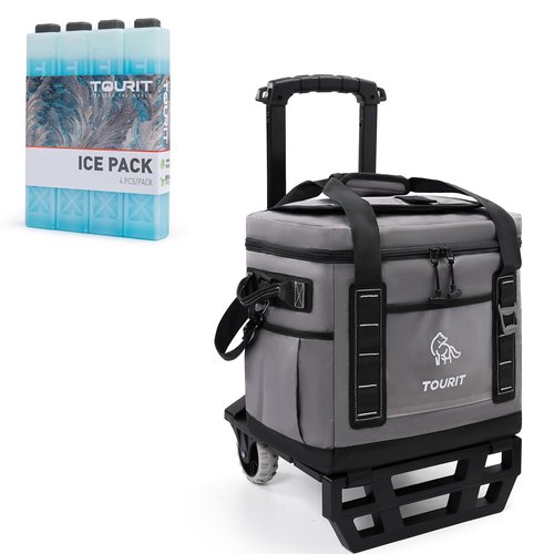 TOURIT 50-Can Insulated Rolling Cooler & 4 Set Reusable Ice Packs Bargain Perfect Combination