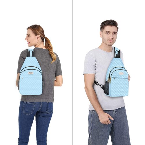 MOSISO Sling Backpack, Rhombus Quilted Crossbody Bag with Front Pockets Casual Chest Shoulder Travel Hiking Daypack Bag, Air Blue