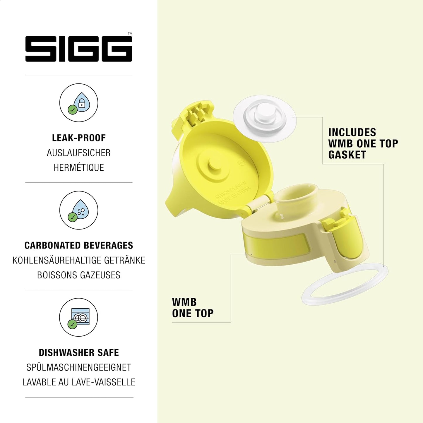 SIGG - WMB ONE Top (One Size) - Replacement Lid Wide-Neck Water Bottles - Flip Top - Gasket Included - Accessories