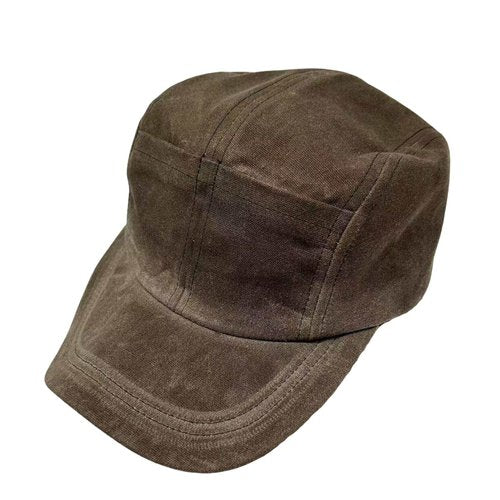 Quint Fishing Cap - 5 Panel Waxed Canvas Brown Hat with Pockets & Bendable Brim - Shark Hunter Costume Orca Boat Captain - Boating Fisherman Rugged Waterproof Headwear