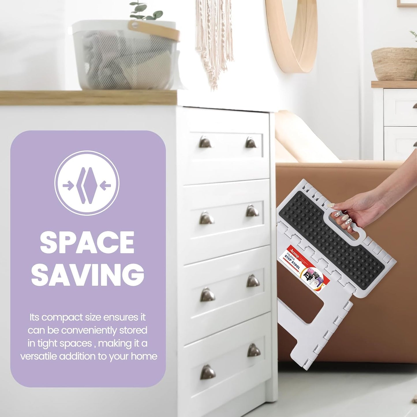 ACSTEP Folding Step Stool Foldable Stool 7.5 Inch Height Kids Step Stool, 300 lb Capacity Plastic Collapsible Stool, Stepping Stool with Handle Black Small Step Stool, Foot Stool Suitable for Kitchen