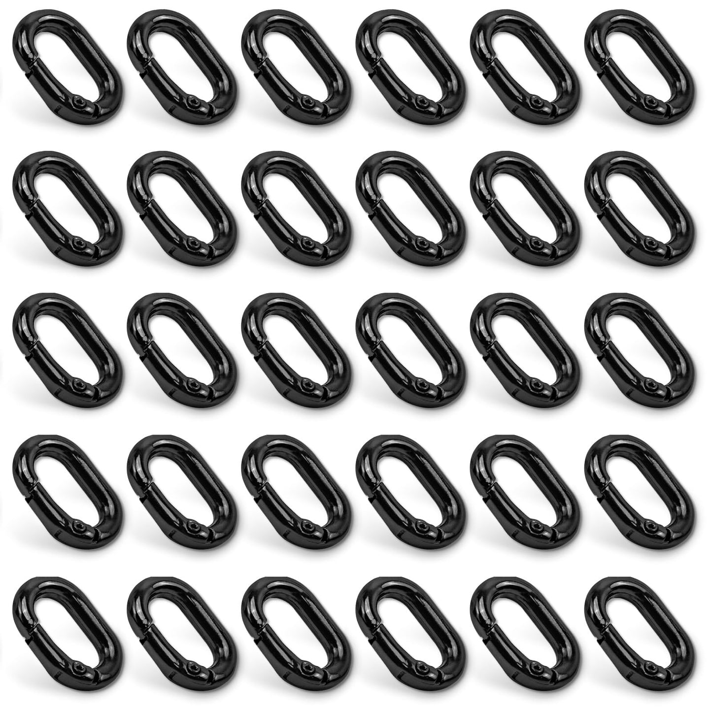 30pcs Black Oval Carabiner Metal Spring Loop Clip, Small Carabiner Metal Spring Key Ring for Bags, Keychain, Dog Tag Clips (Black)