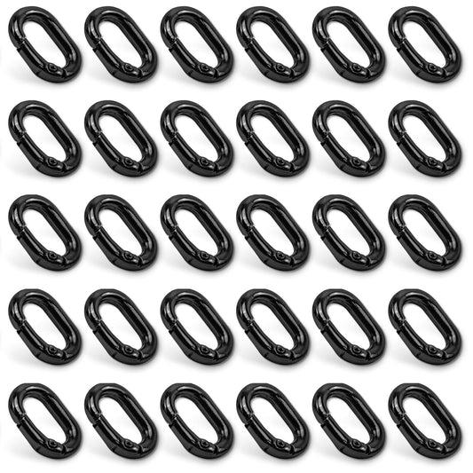 30pcs Black Oval Carabiner Metal Spring Loop Clip, Small Carabiner Metal Spring Key Ring for Bags, Keychain, Dog Tag Clips (Black)
