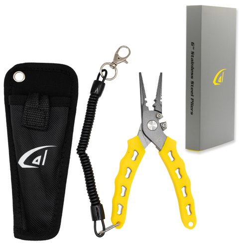 danco 6 inch Fishing Pliers, 420 Stainless Steel Fishing Tool, Non-Slip Rubber Handles, Tungsten Carbide Cutters, Saltwater Resistant