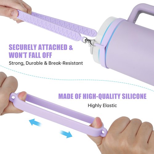 NiHome Silicone Water Bottle Handle with Anti-Spill Stopper Kit - Compatible with Stanley 1.0 & 2.0, Fits 2.7-5.12 Inch Diameter for Easy Carrying On-The-Go (Purple)